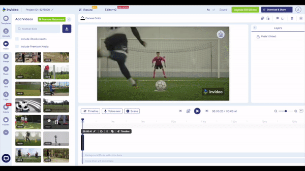 how you can create the cut-on-action edit on InVideo - step 2