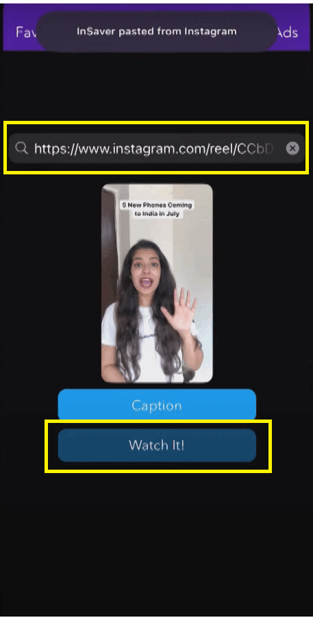 Save Instagram Reels with audio using a 3rd party app - step a