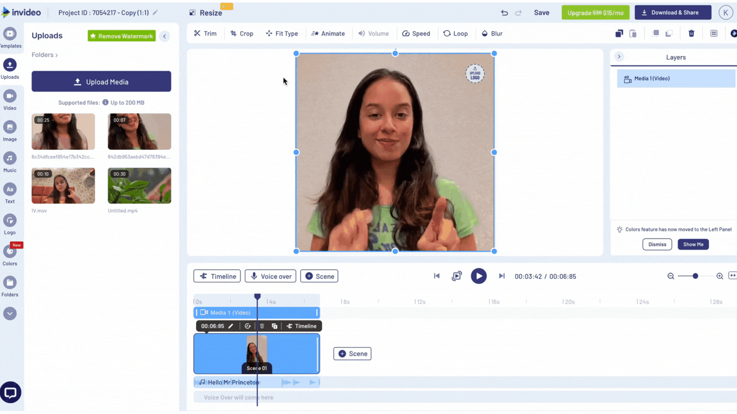 How to resize a video on a desktop using InVideo_step 8