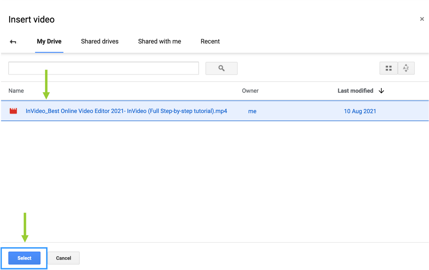 How to embed a video in Google Slides using Google Drive - Step 4