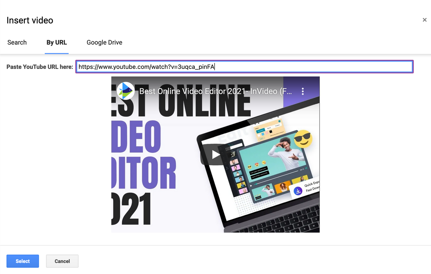 Method 1 - embed a YouTube video in Google slides - step 3