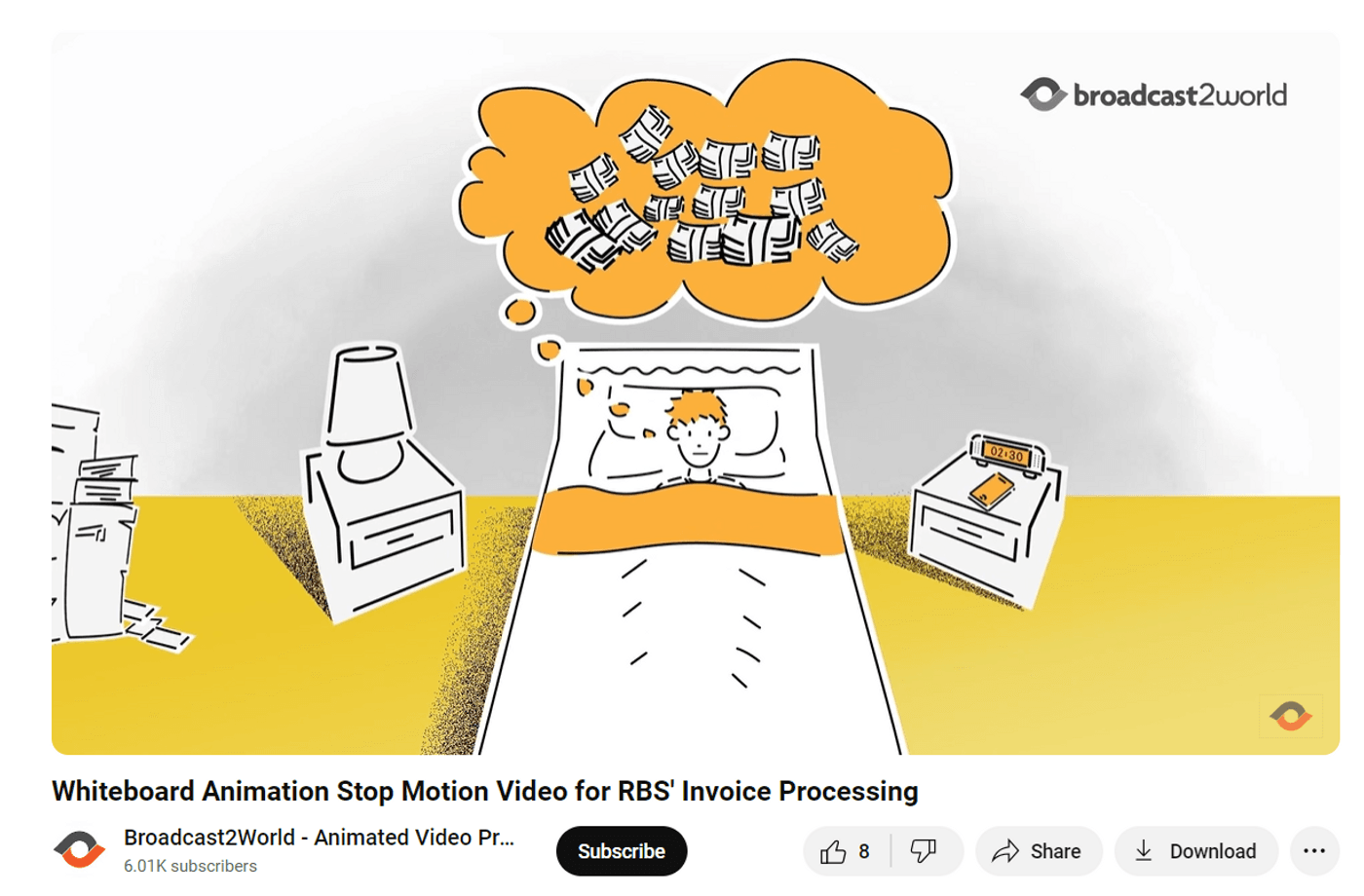 YouTube thumbnail advertising a whiteboard animation video about invoice processing.