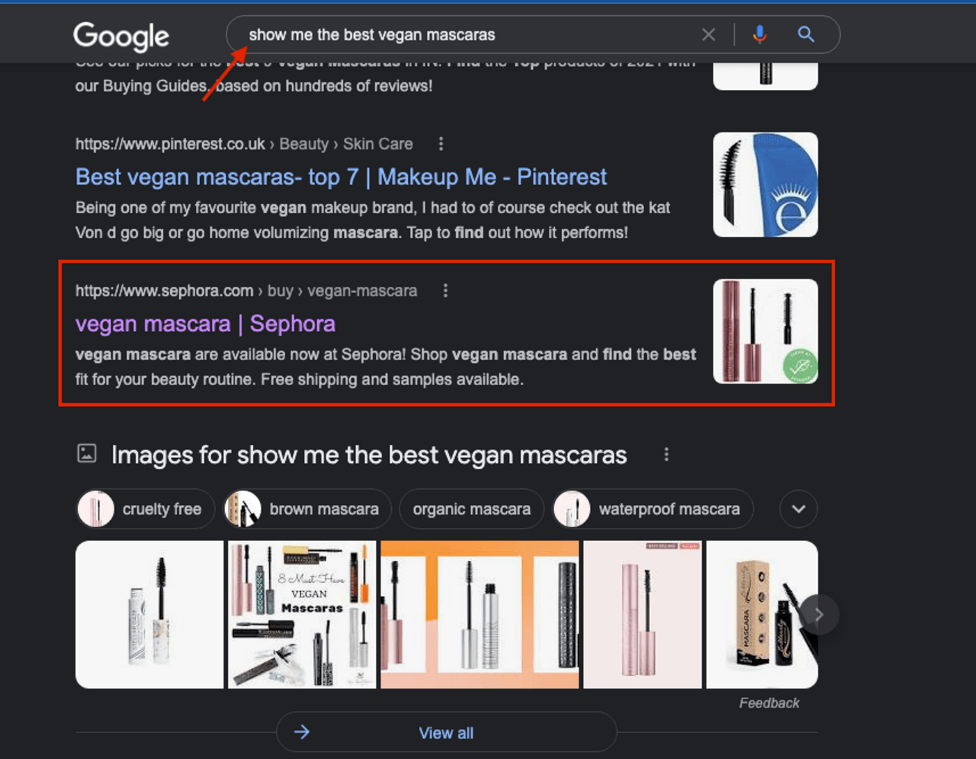 example of Sephora for optimizing eCommerce marketing content for voice searches