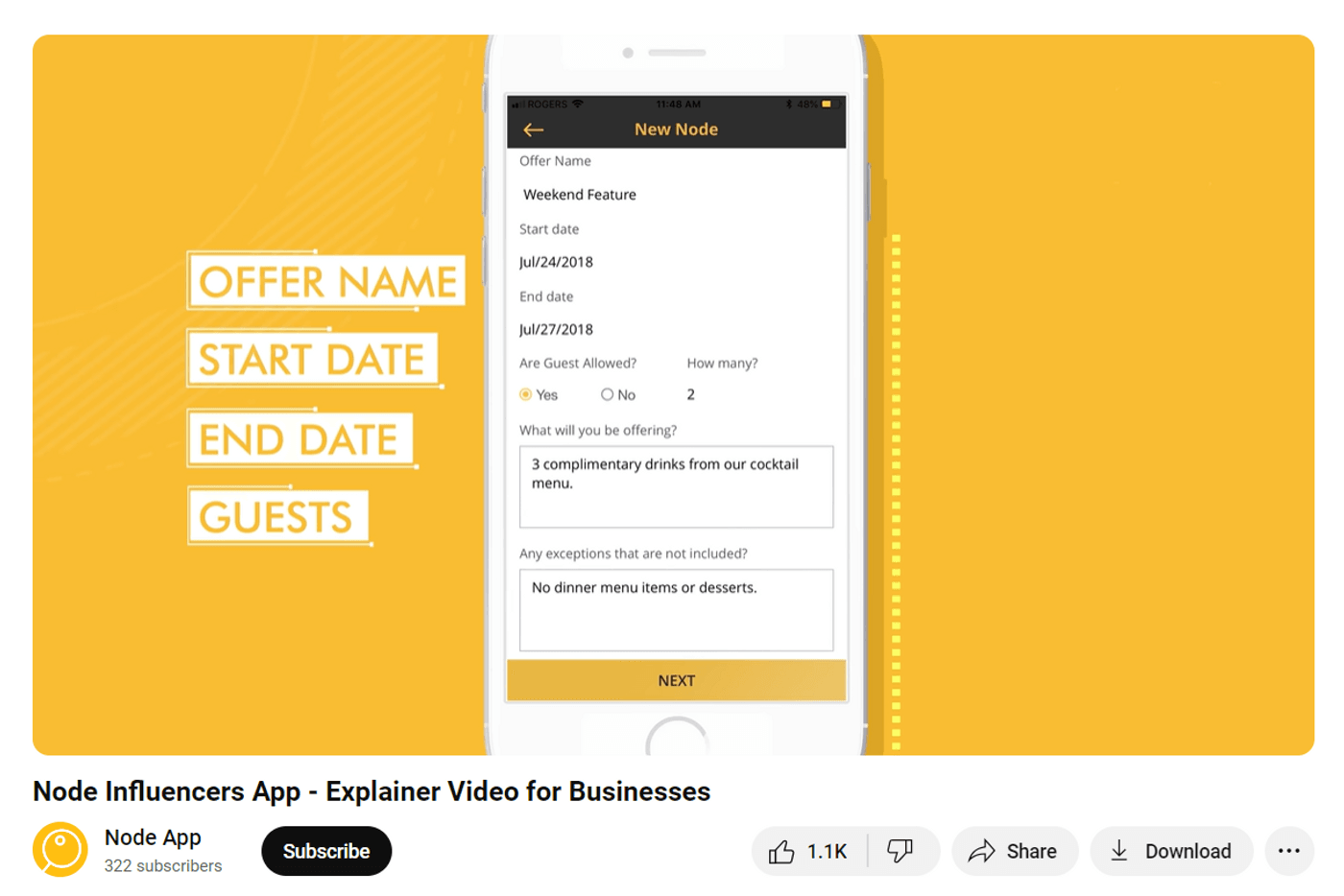 YouTube thumbnail advertising an explainer video about the Node Influencers App.