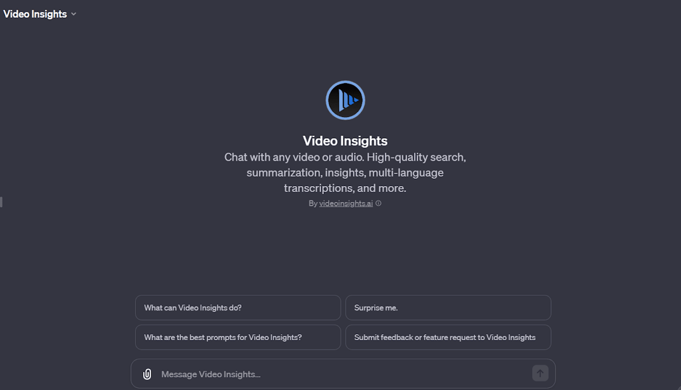 Video Insights tool for video chat, search, summarization, insights, and multi-language transcriptions.