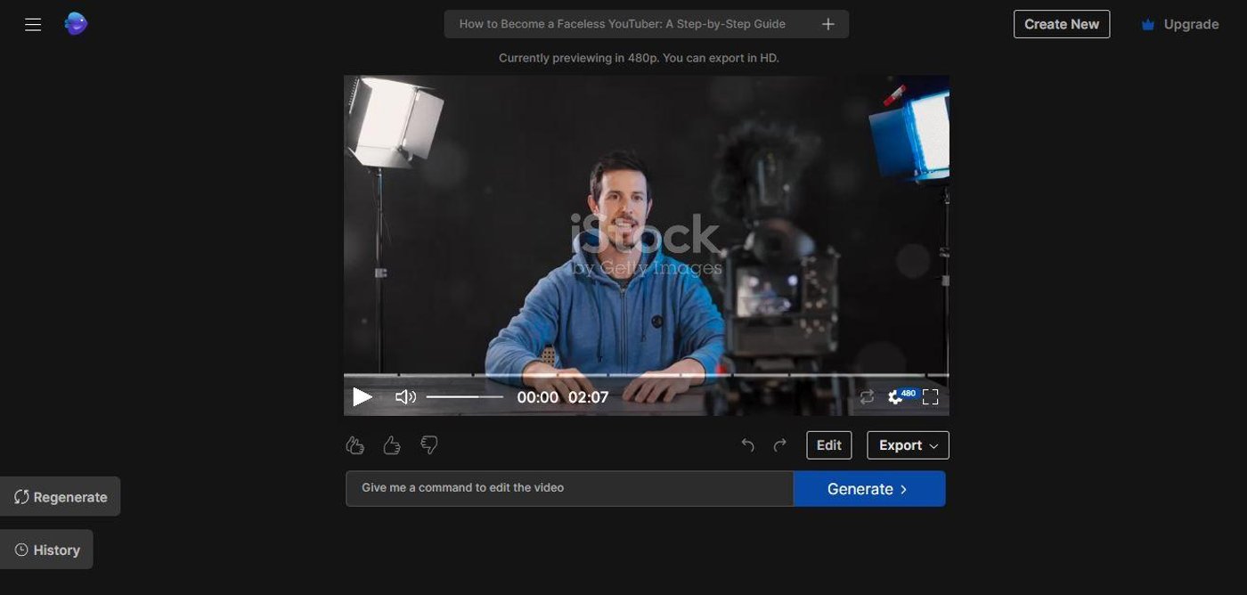 Video preview of faceless YouTuber tutorial with editing options visible.