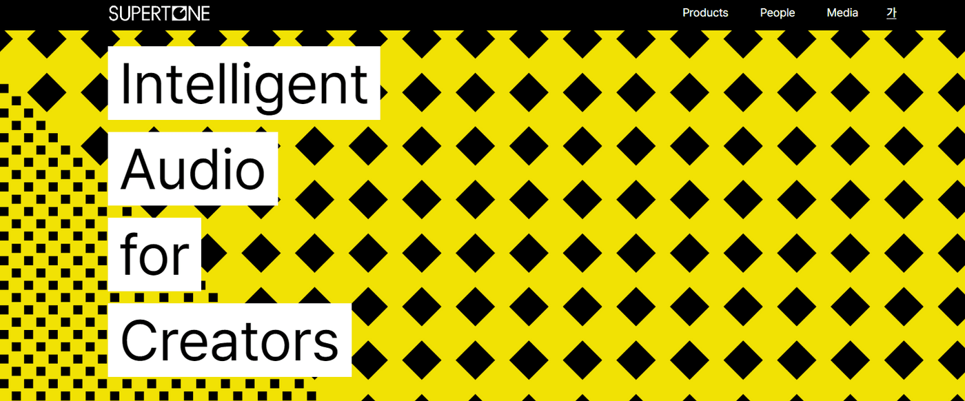 Supertone website banner with text 'Intelligent Audio for Creators' displayed.
