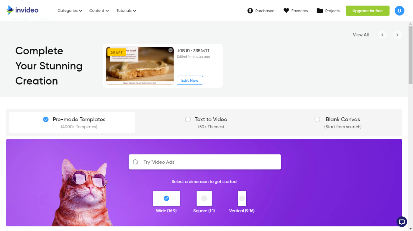 Tela do InVideo de Como cortar e compactar seu vídeo usando o editor gratuito