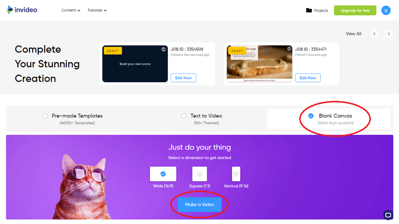 Pantalla del editor gratuito de InVideo