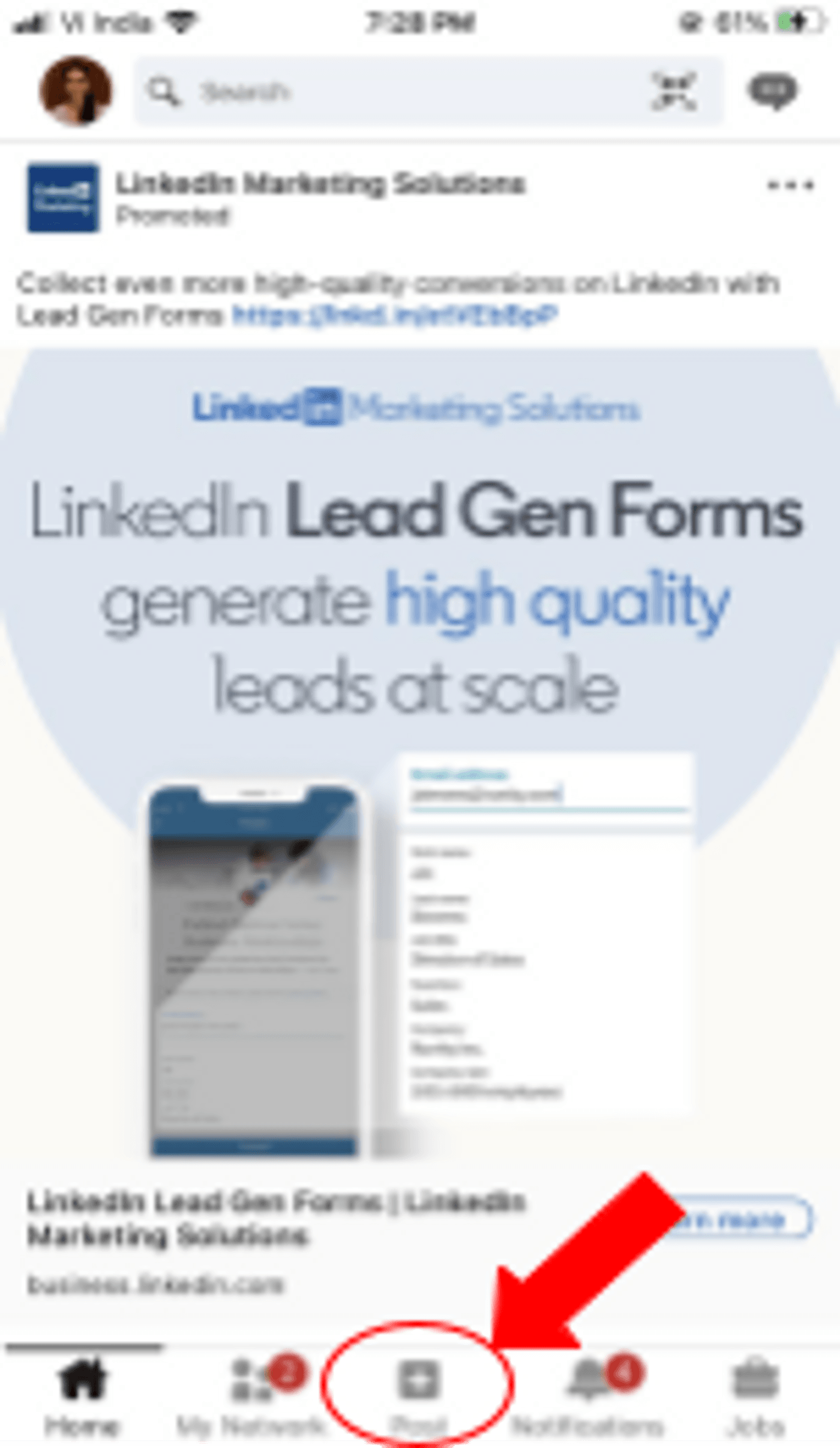 How to post a video on LinkedIn from mobile_step 1