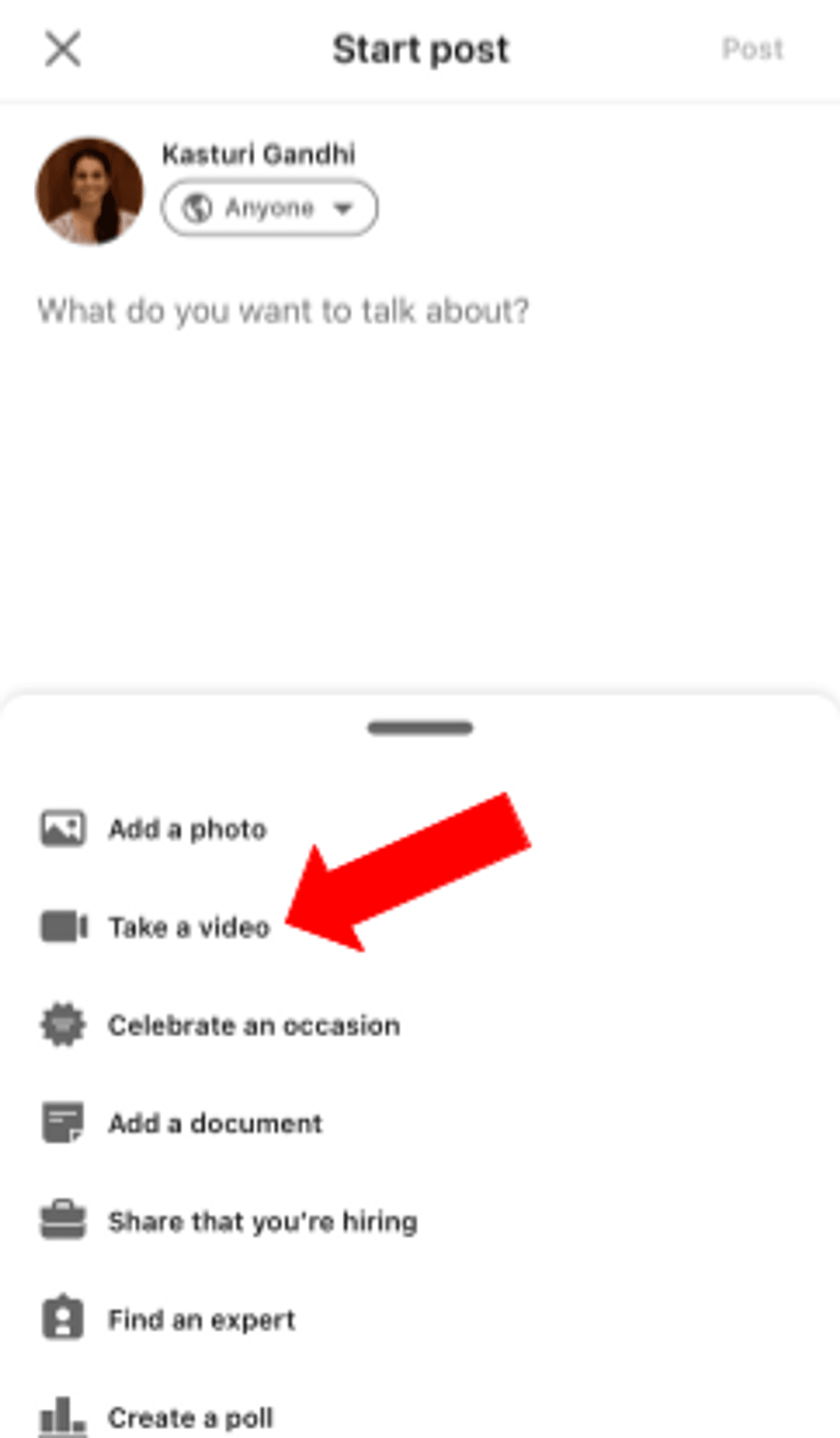 How to post a video on LinkedIn from mobile_step 2