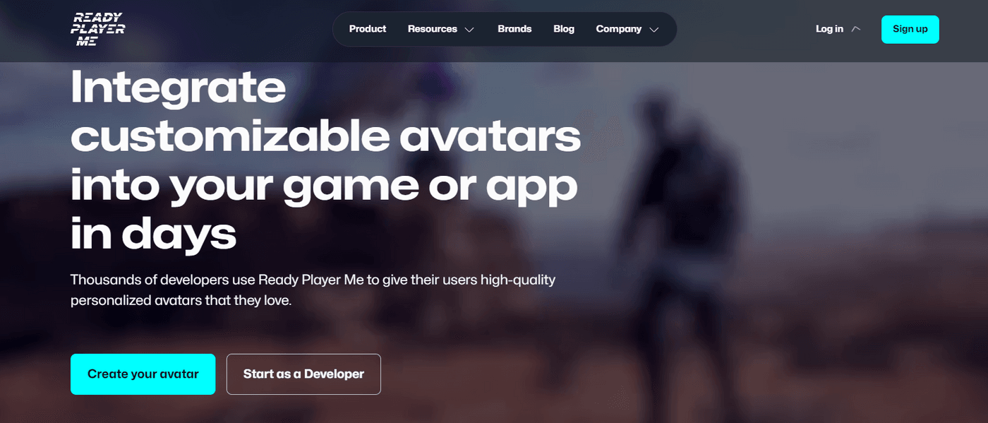 Ready Player Me website promoting customizable avatars for games and apps.