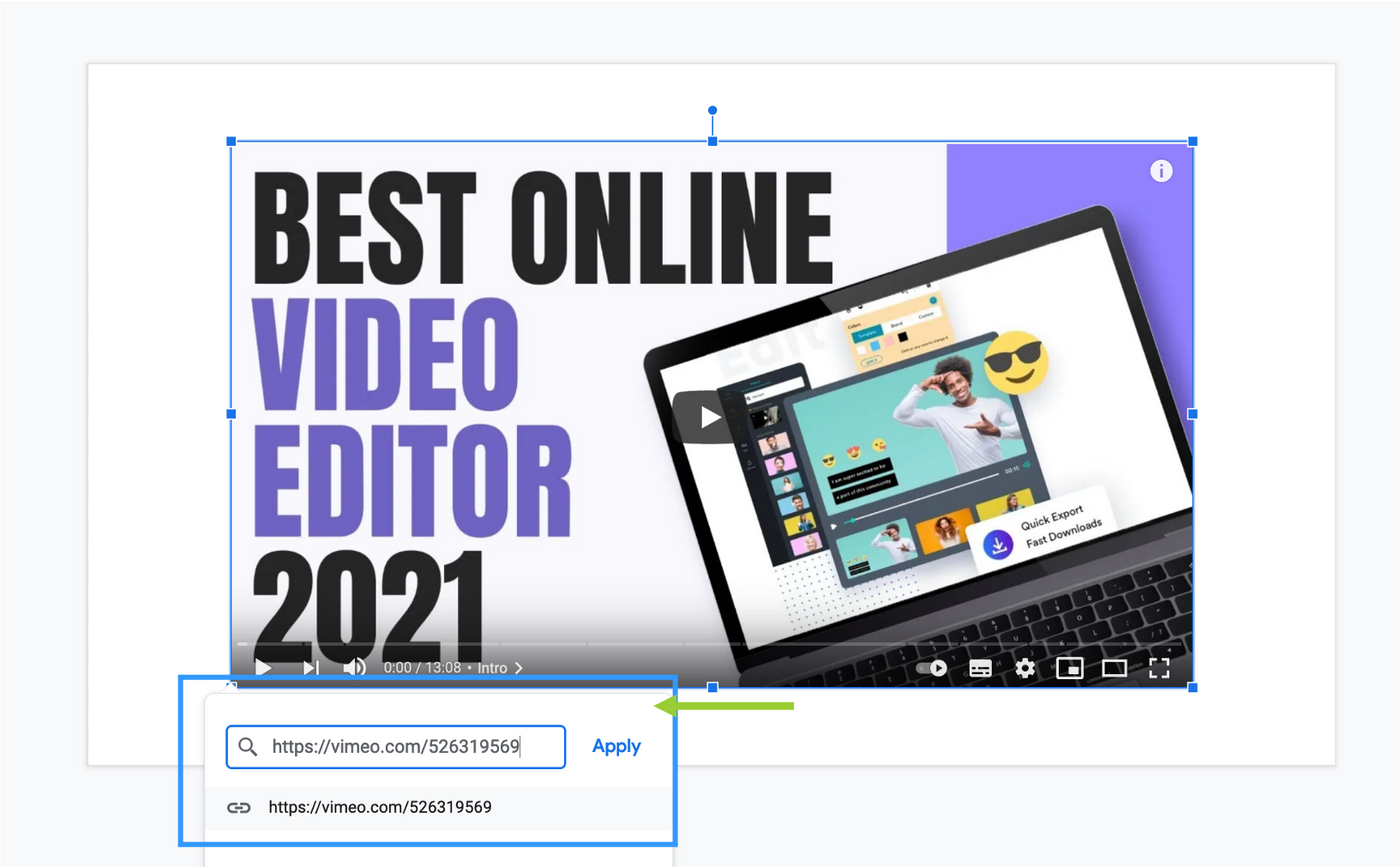 How to embed a Vimeo video in Google slides  - step 3