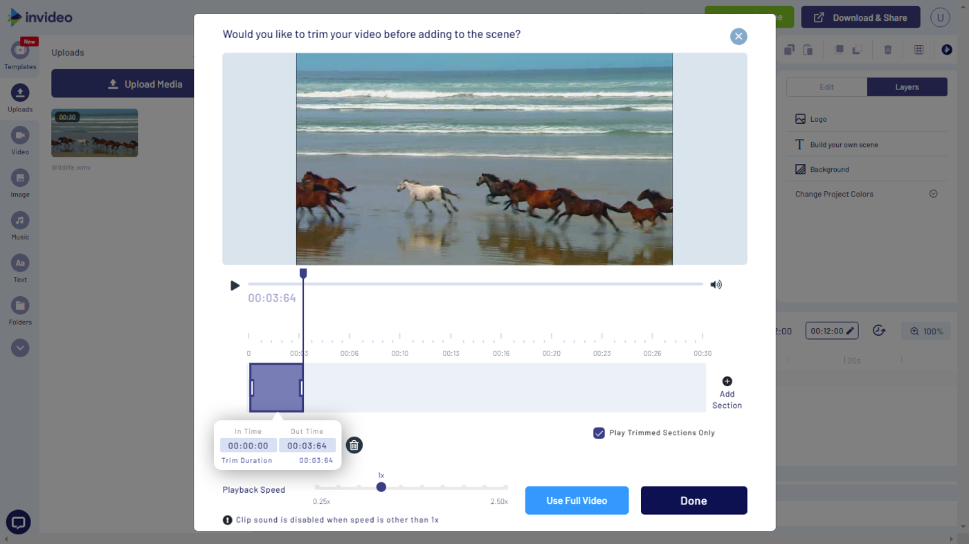 Vídeo cortado com o editor de vídeo gratuito da InVideo