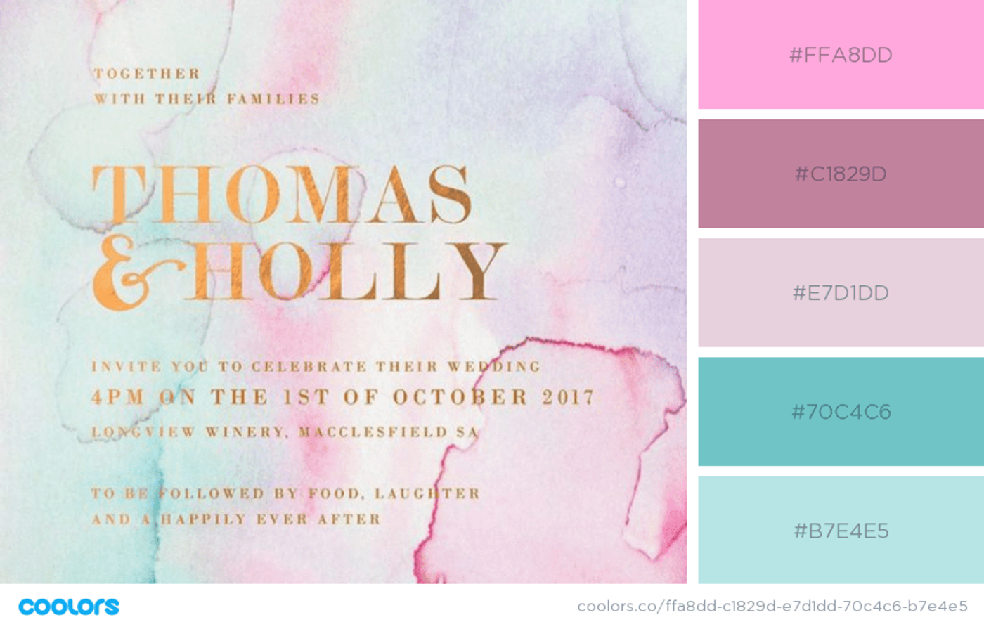 Convites em cores pastéis em rosa e verde