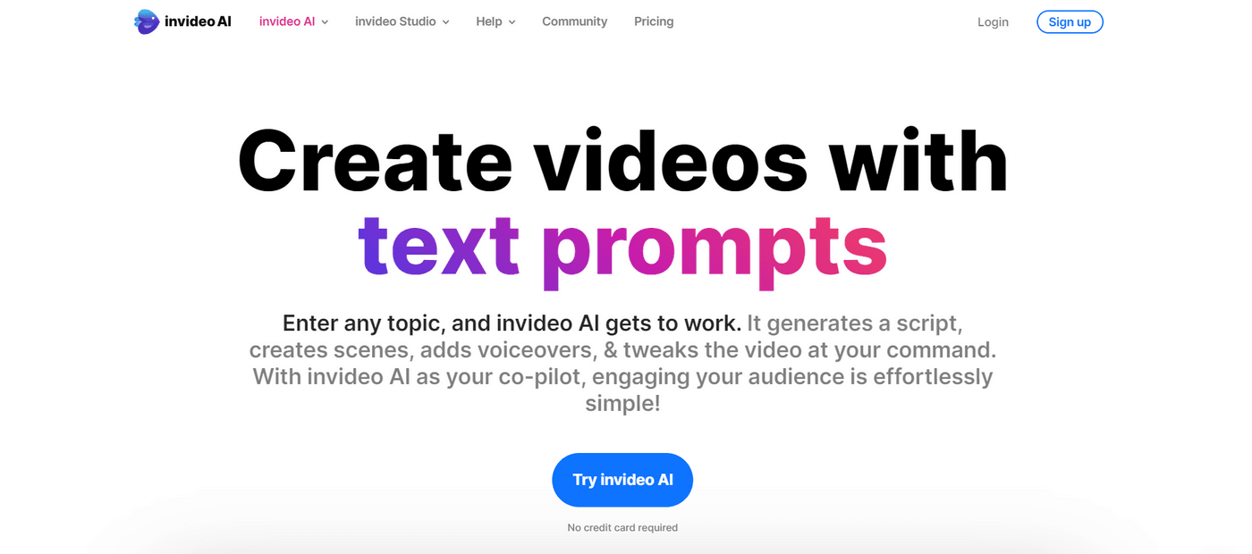 Create videos using text prompts with invideo AI tool.
