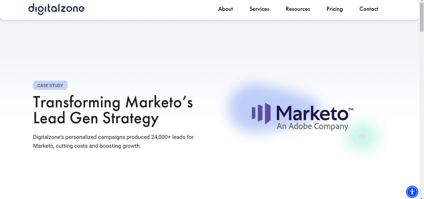 Digitalzone case study on transforming Marketo’s lead generation strategy with personalized campaigns.