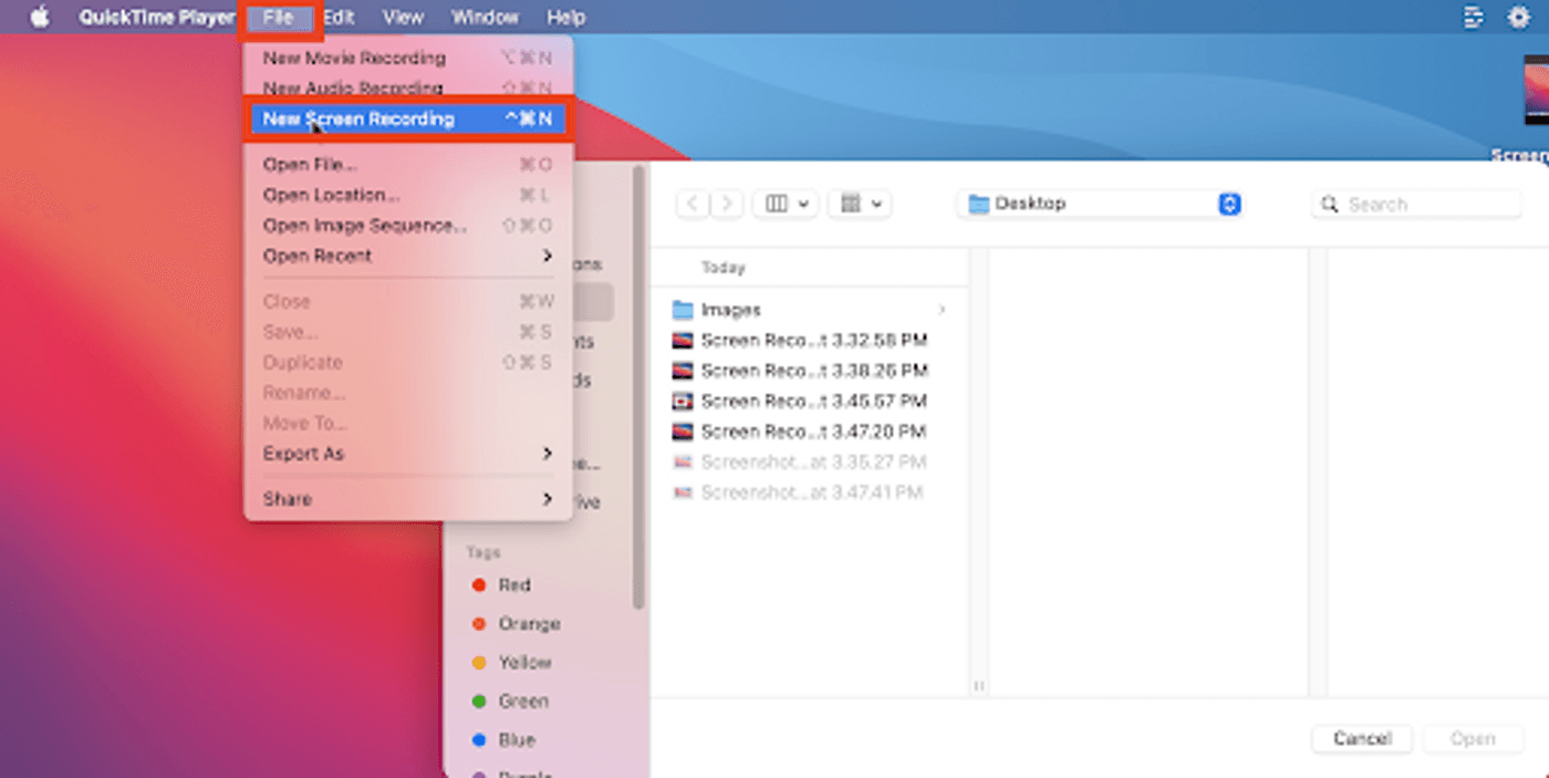 How to screen record on Mac using QuickTime Player-Step1