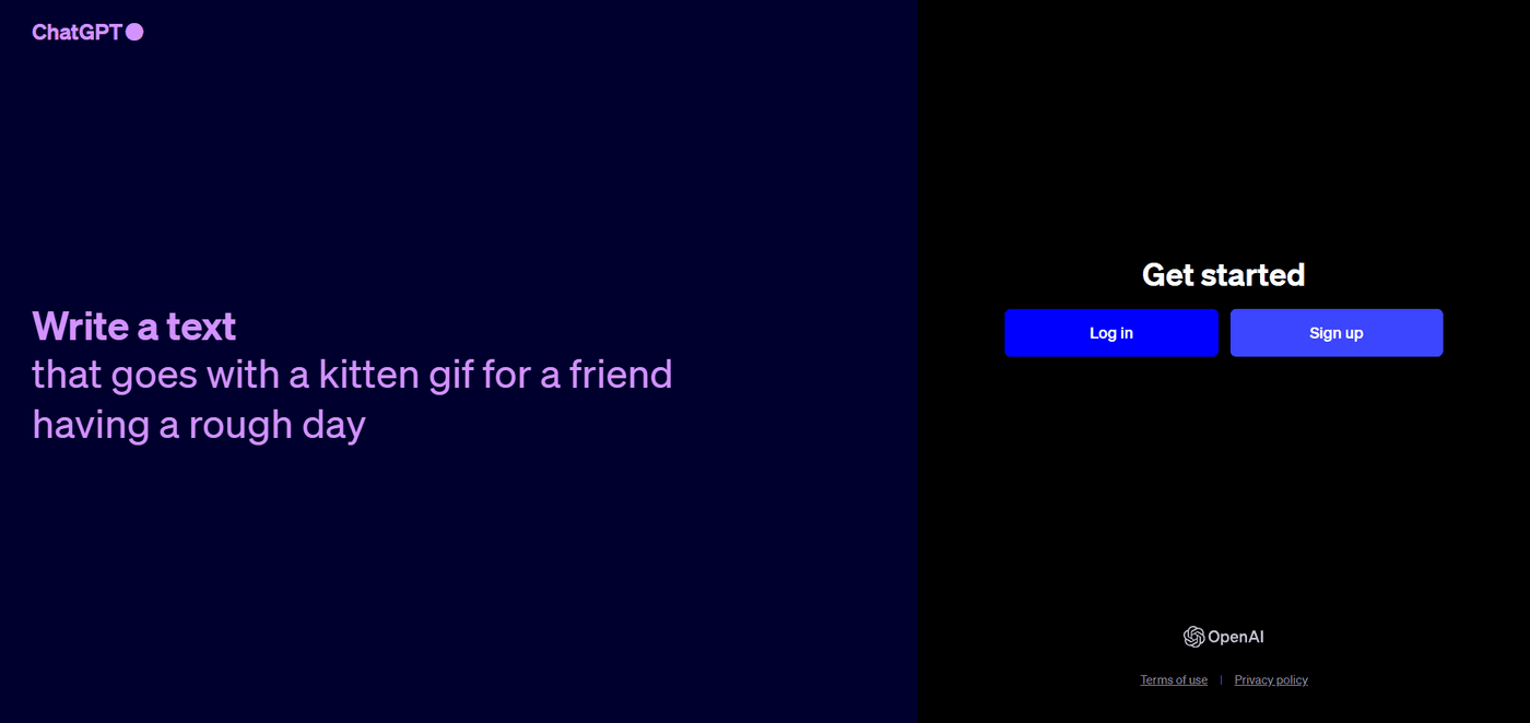 ChatGPT interface prompting users to write a text paired with a kitten gif for a friend.