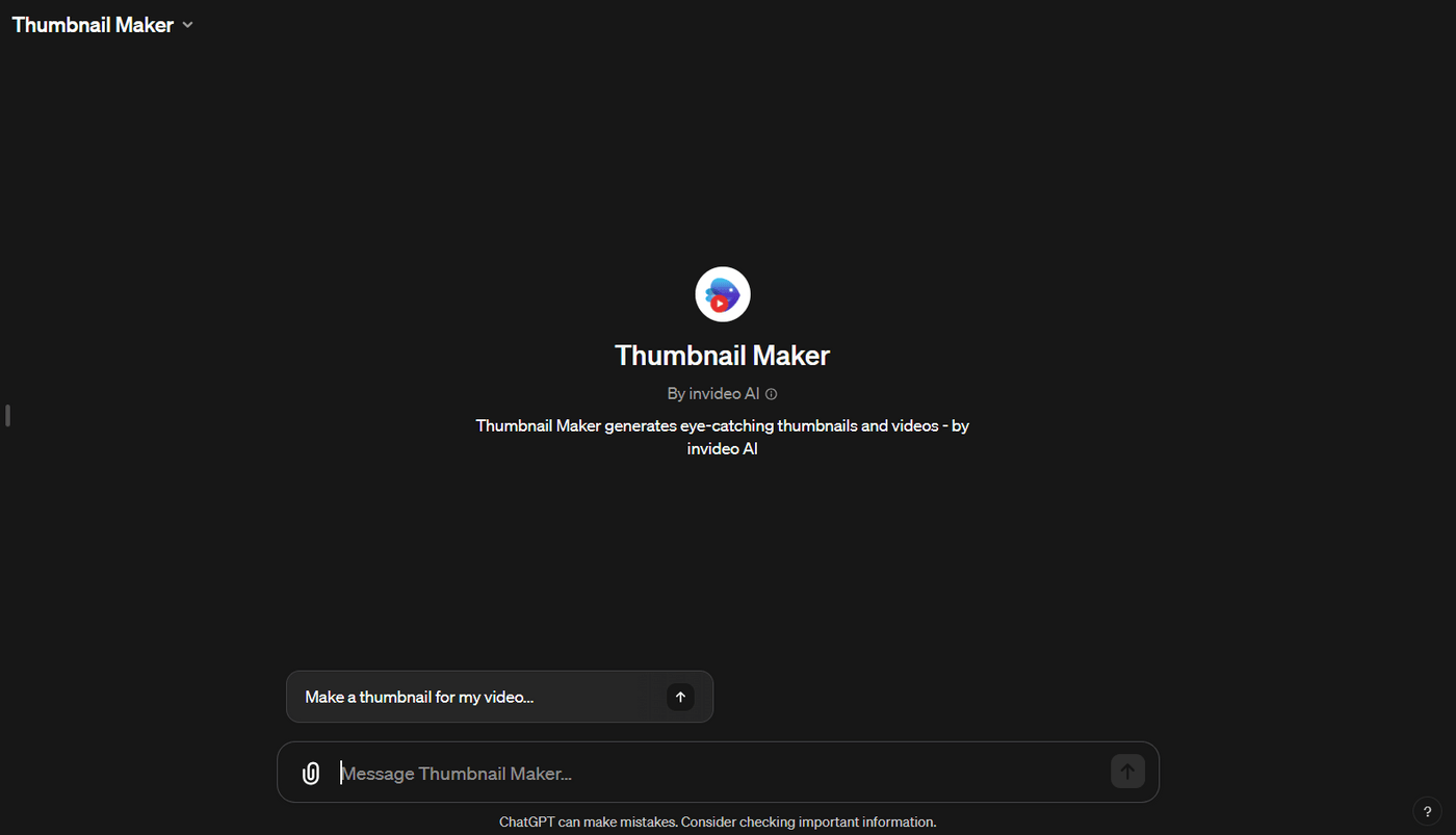 Thumbnail Maker by invideo AI interface for creating eye-catching thumbnails and videos with options.