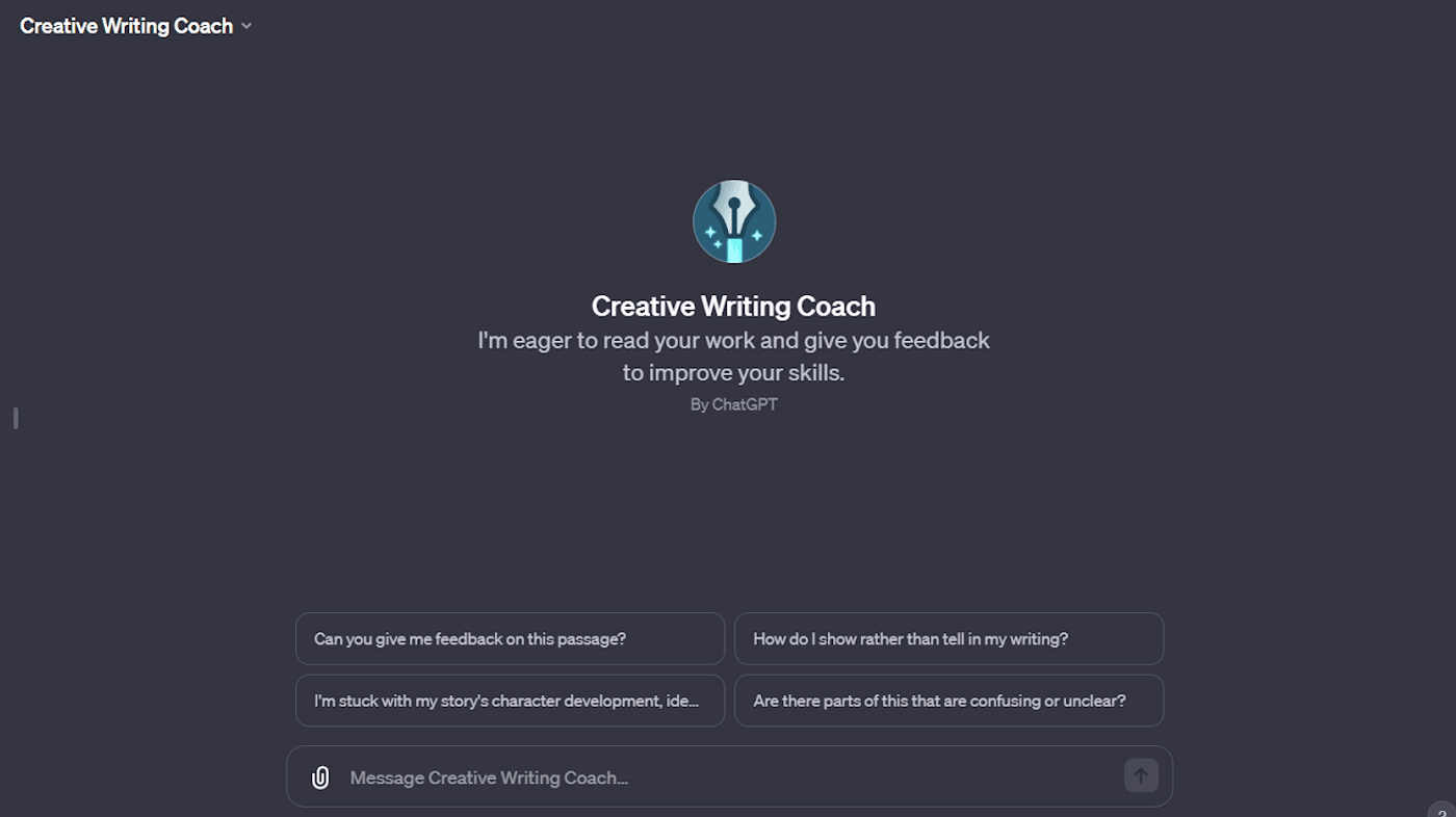 Creative Writing Coach providing feedback and tips to enhance storytelling, character development, and writing skills.