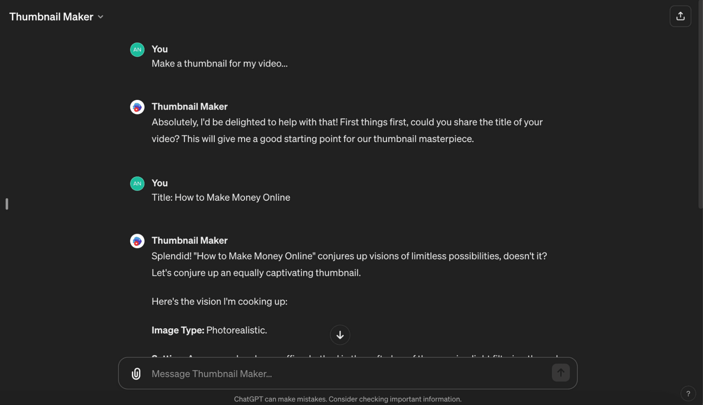 Thumbnail Maker discusses creating a photorealistic thumbnail for the video 'How to Make Money Online.'