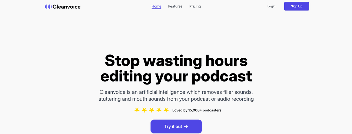 Cleanvoice AI tool for removing filler sounds from podcasts.