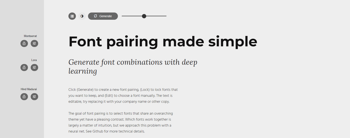 Font pairing tool using AI to suggest font combinations easily.