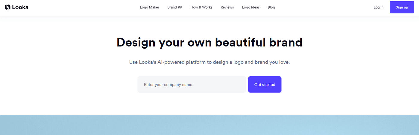 Looka AI platform for designing logos and building brand identity.