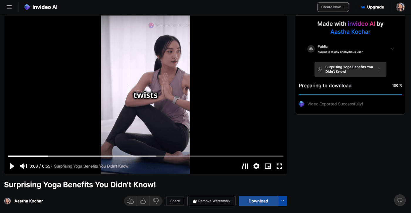 Yoga benefits video prepared by Aastha Kochar, ready for download, showing twists and turns.