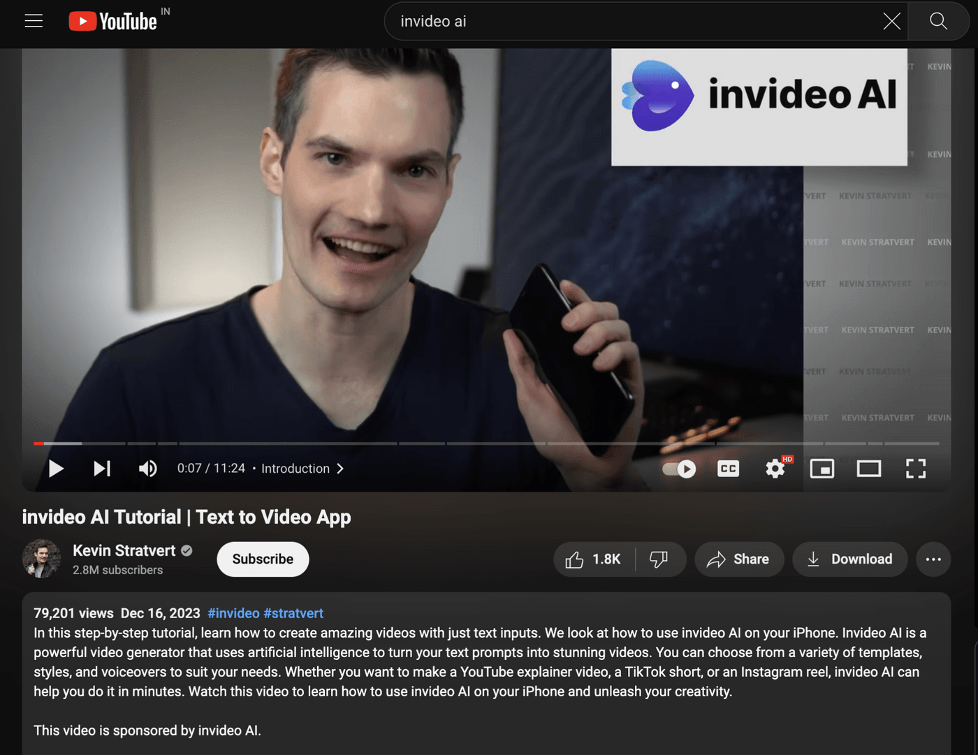 Kevin Stratvert introduces Invideo AI tutorial for text-to-video creation with tools, templates, and styles.