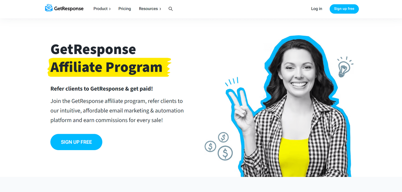 GetResponse Affiliate Program page encouraging referrals for their email marketing and automation services.