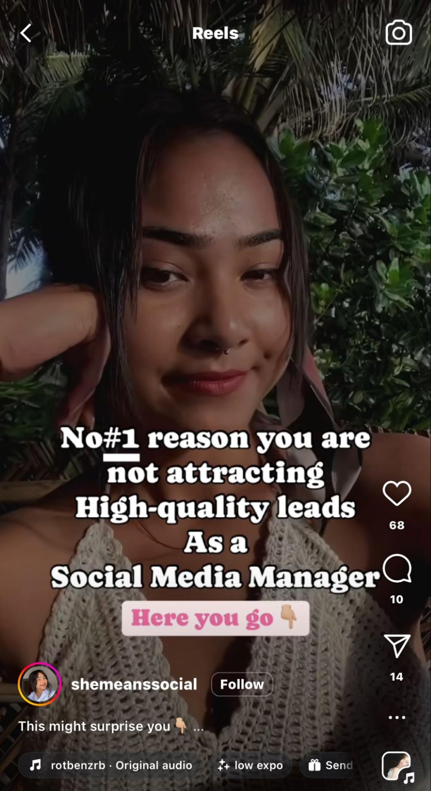 Social media manager explaining why high-quality leads are not attracted, offering tips.