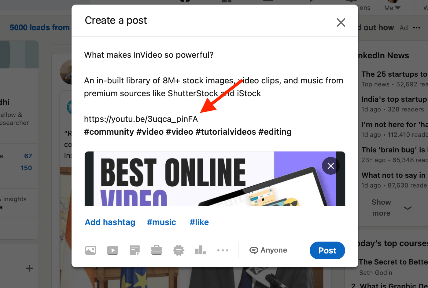 How to share a video to LinkedIn from YouTube_ step 2