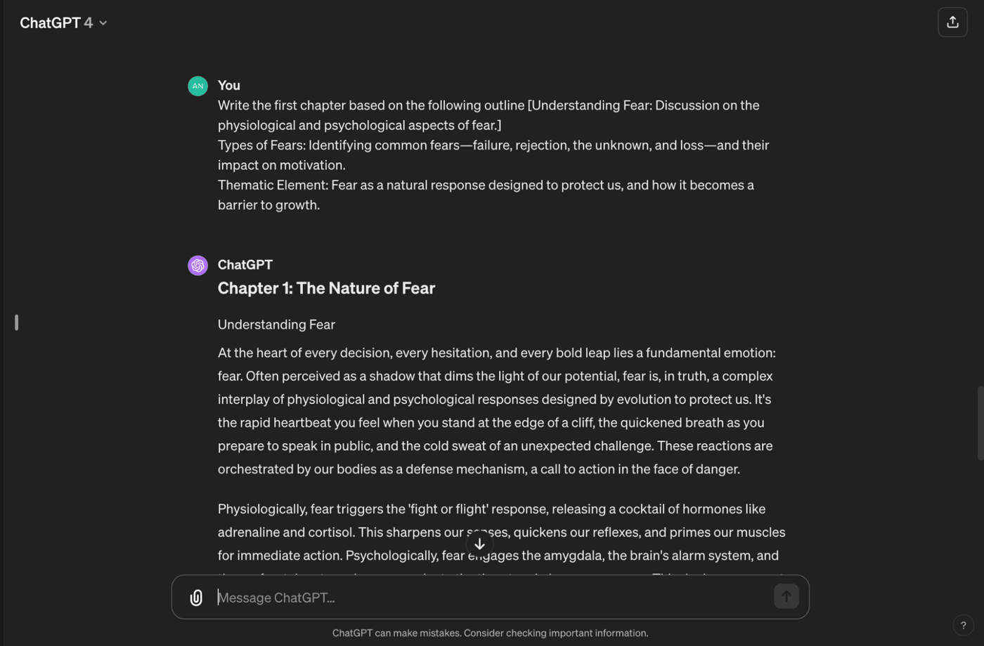 Chapter explores fear's nature, physiological responses, psychological aspects, common fears, and its impact on growth.