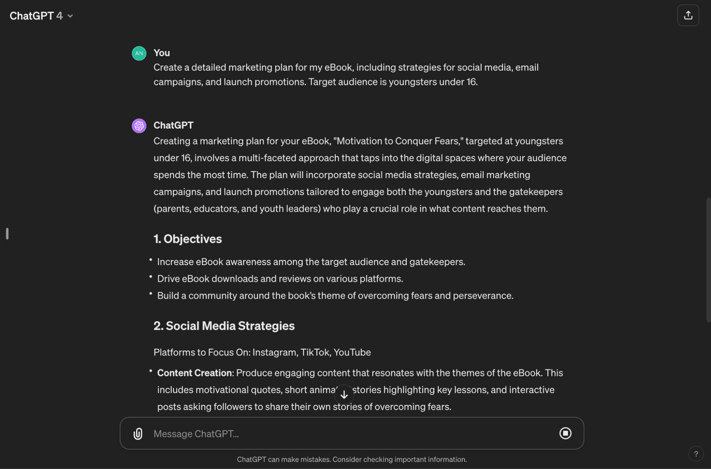 eBook marketing plan focuses on social media, email, promotions, and engaging under-16 audience.