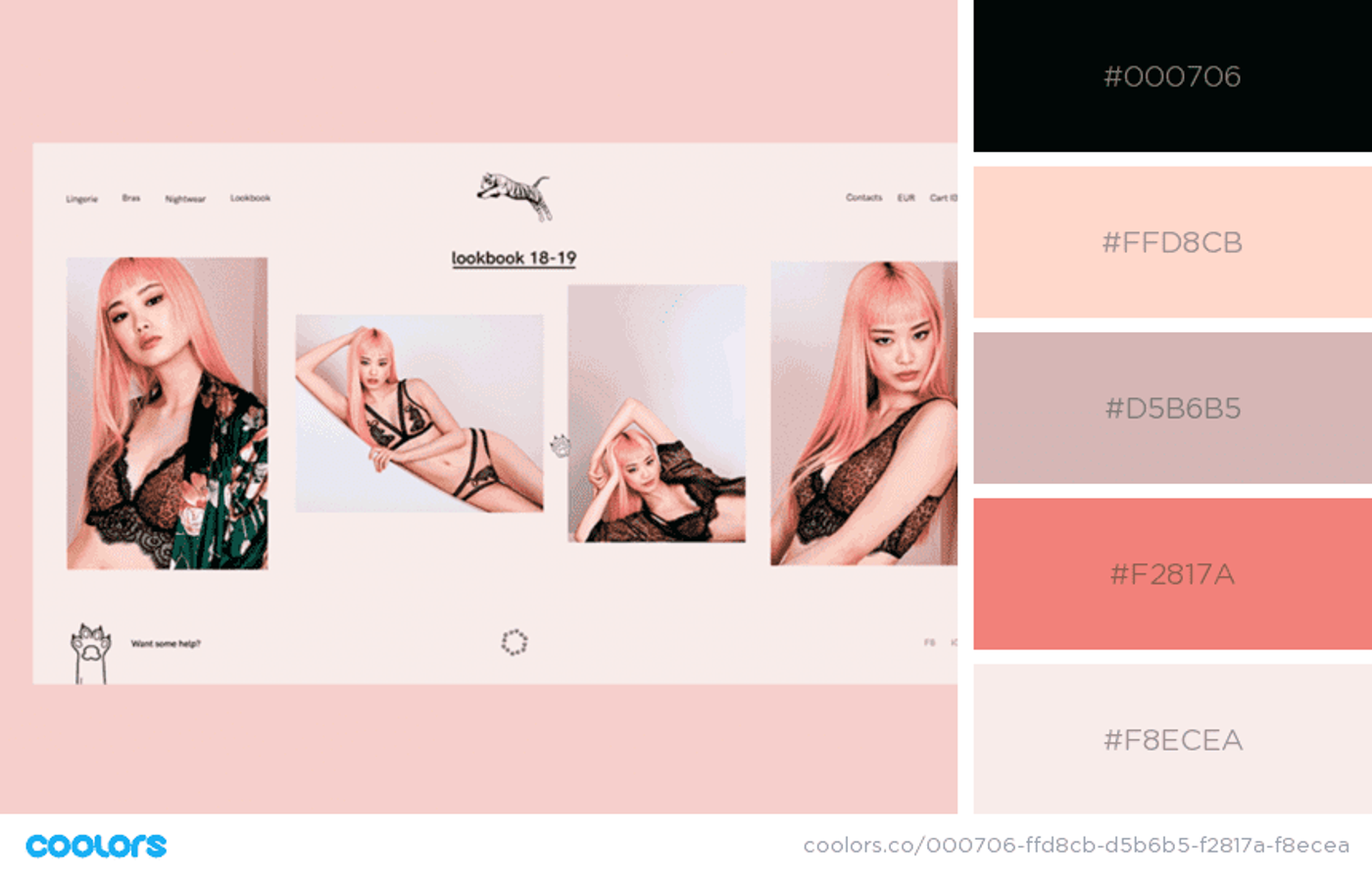 Homepage de um site de lingeries feito em cores pastéis