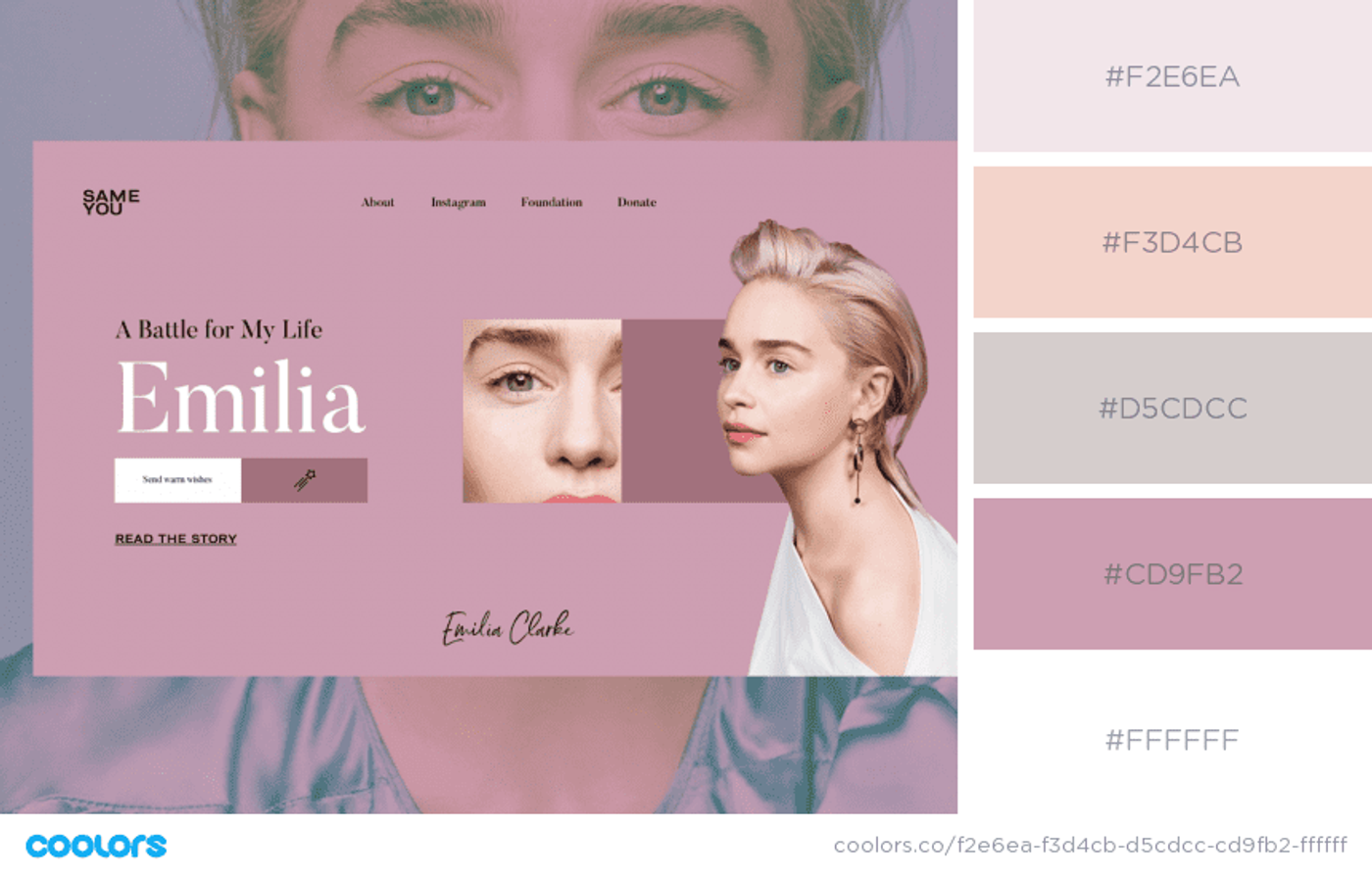 Homepage de um site com combinação de paleta de cores claras de inverno e branco