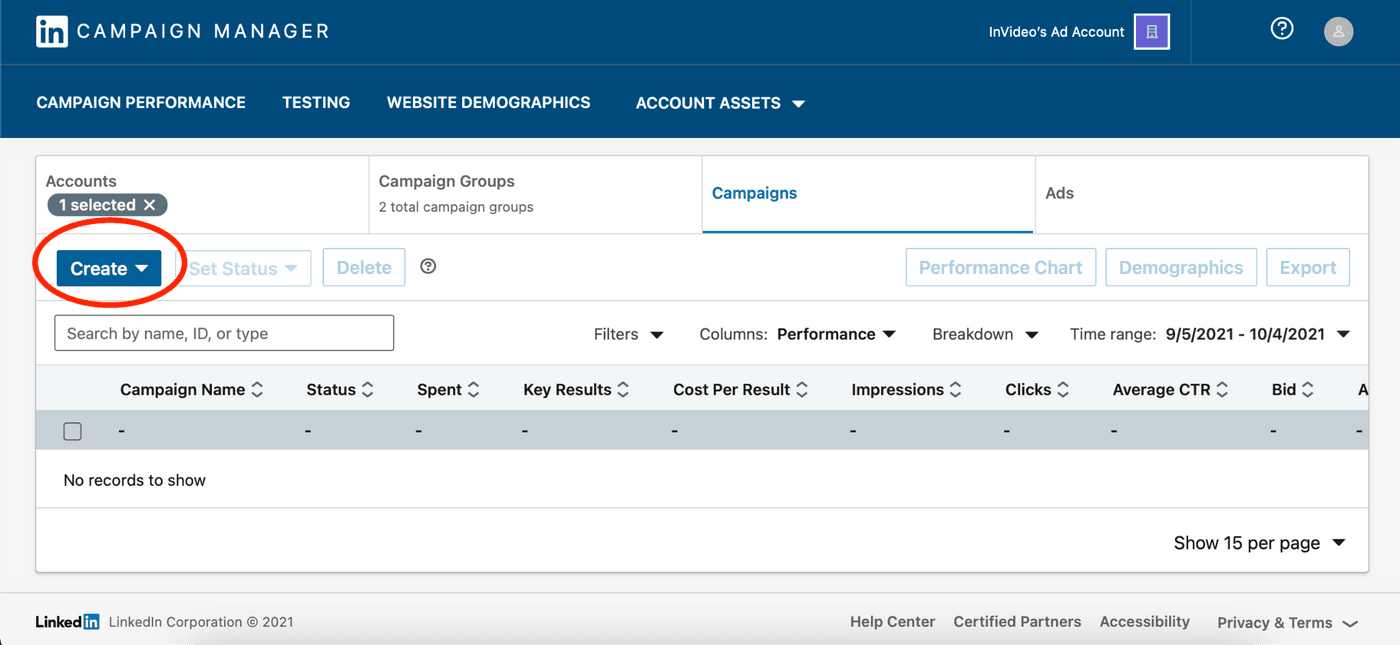 How to create LinkedIn Video Ads - step 1