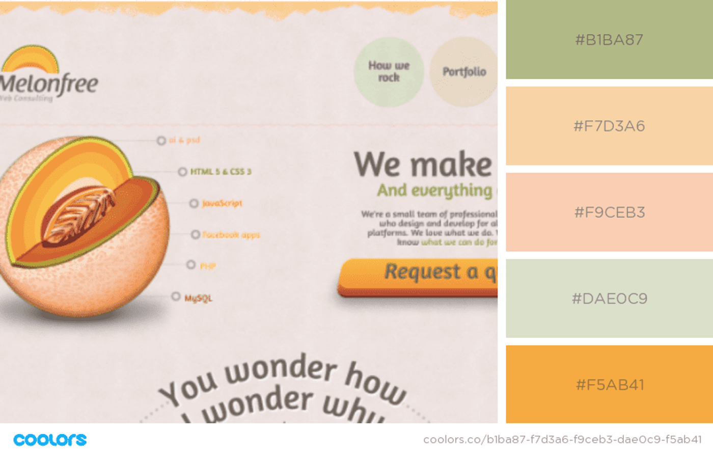 Homepage de um site com combinação de paleta de cores tons de pele