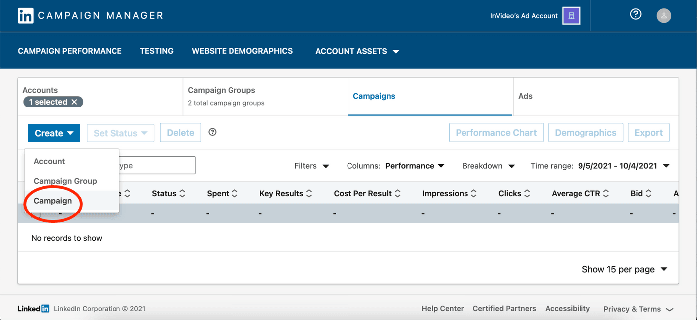 How to create LinkedIn Video Ads - step 2