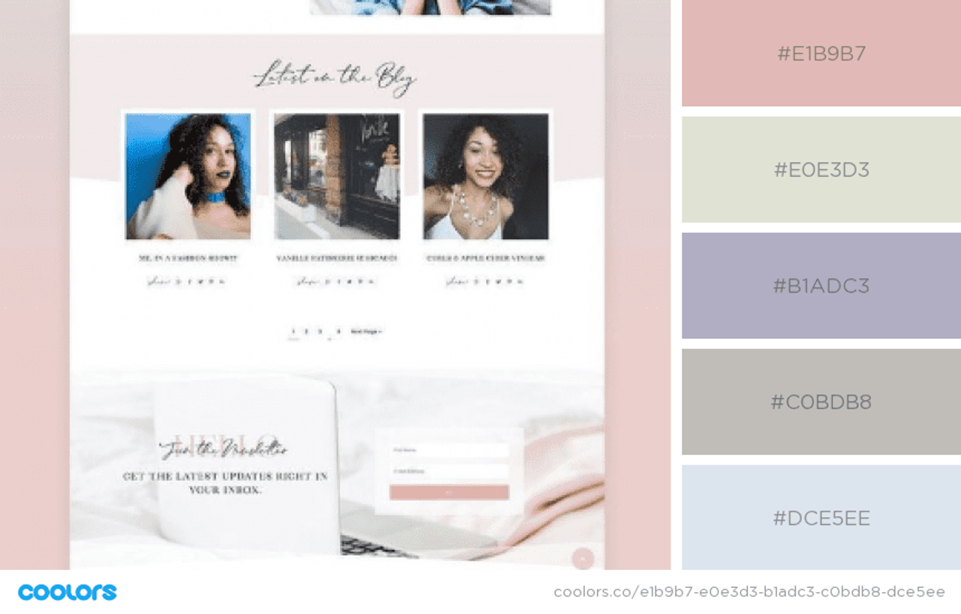 Homepage de um site com combinação de paleta de cores pastéis