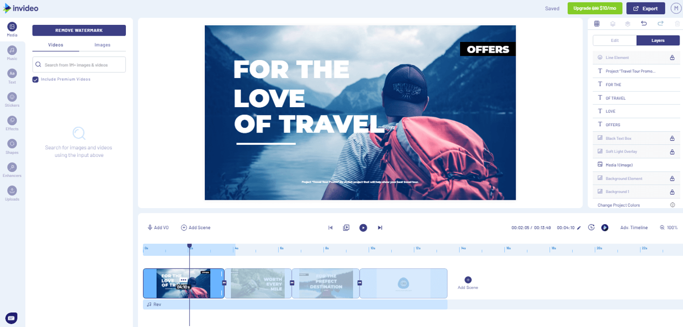  Tela de ferramentas de edição do Invideo
