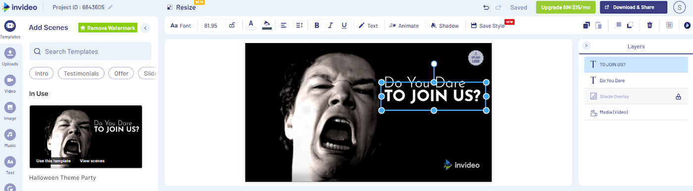 Create halloween party invite using InVideo _ step 3