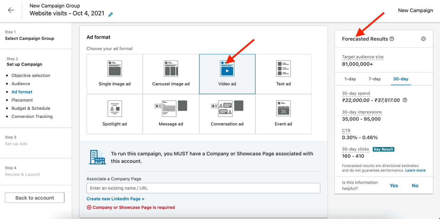 How to create LinkedIn Video Ads - step 5