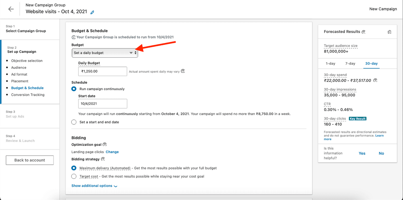 How to create LinkedIn Video Ads - step 7