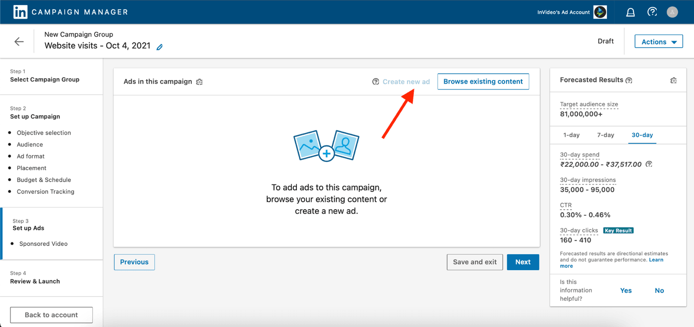 How to create LinkedIn Video Ads - step 9