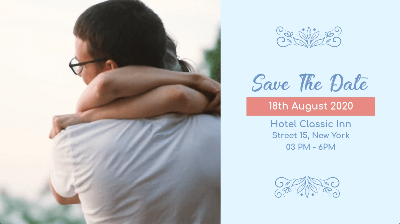 Vídeo feito na plataforma InVideo com modelo de convite para evento com uma criançaa no colo do pai abraçando