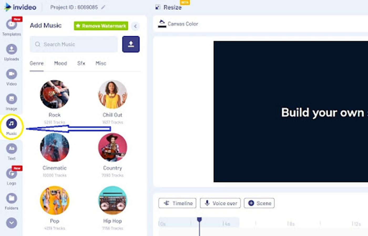 how to add music to your clip using InVideo : step 4