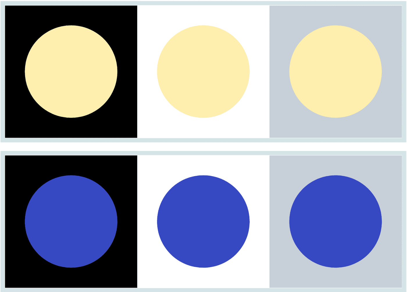 Aplicação de cores em diferentes fundos para mostrar as diferentes combinações e sensações